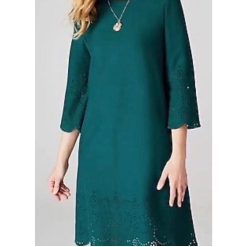 J.Jill Women Shift Dress Small Soft Eyelet Trimmed Bell Sleeve‎ Pacific Small